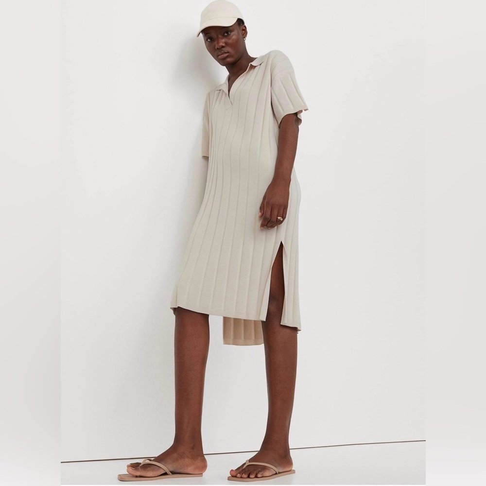 H & M Elegant Cream Ribbed Dress
